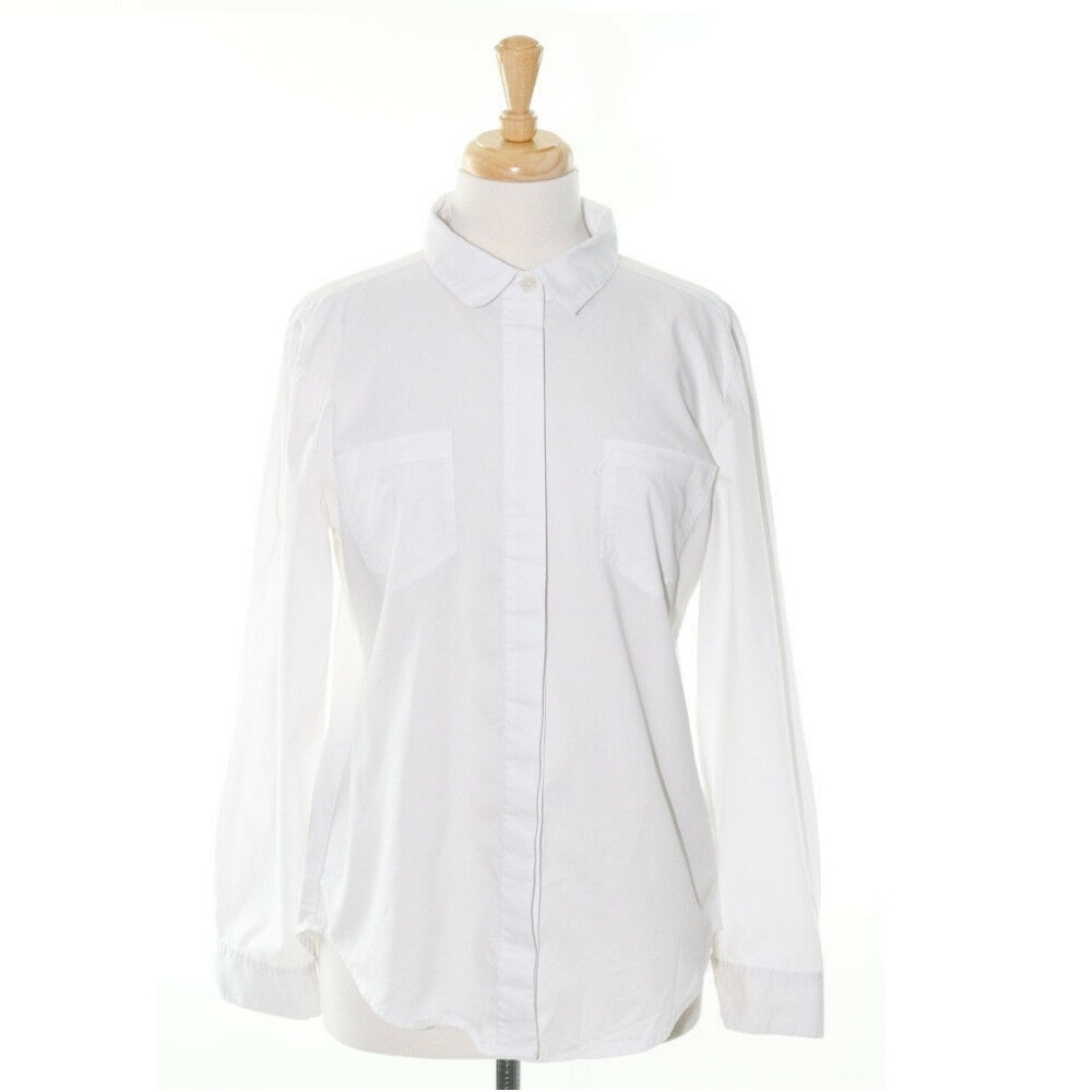 Per Se Womens Large White Long Sleeve Button Shirt